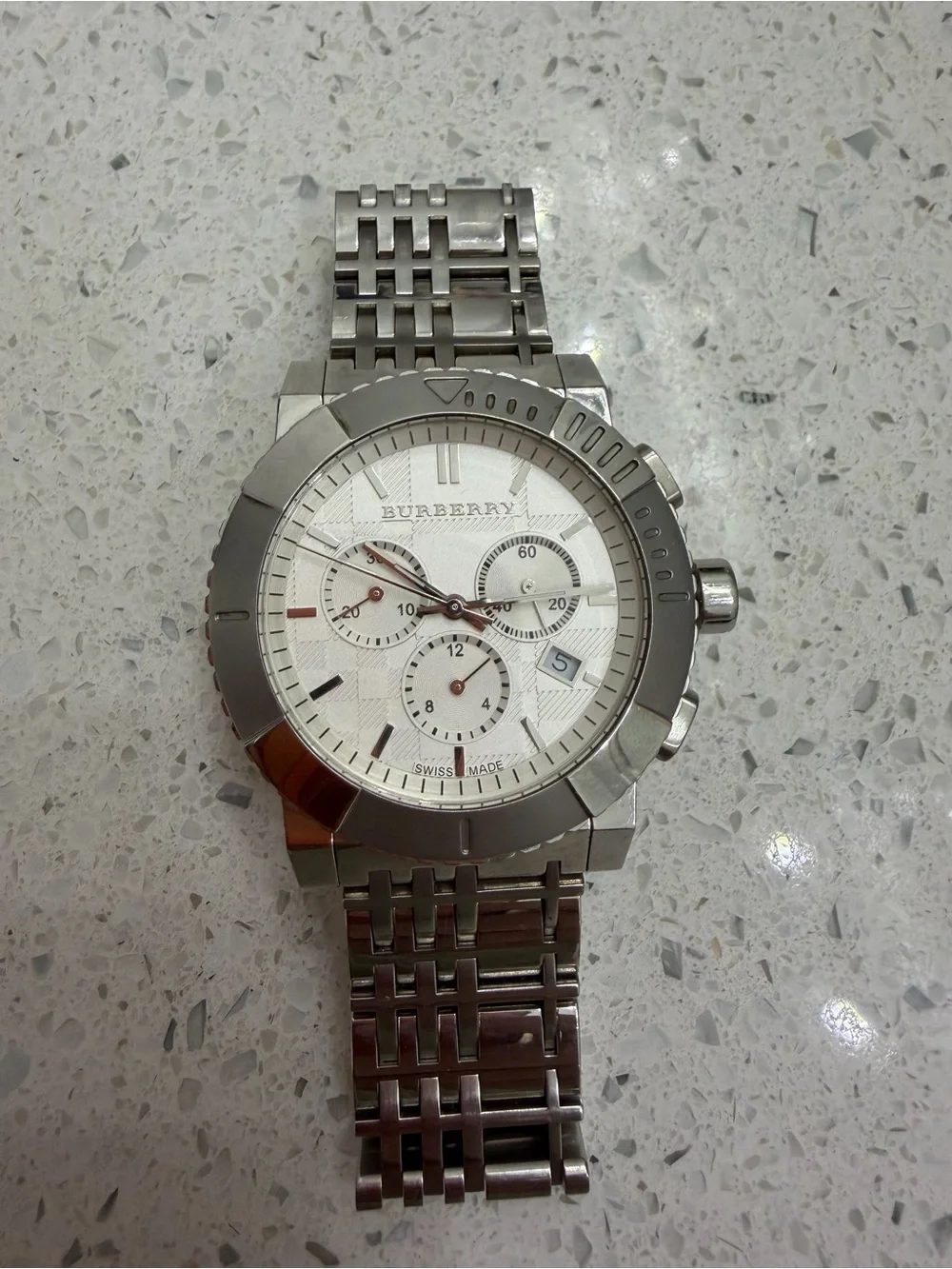 Burberry Men's Stainless Steel Chronograph Watch - Silver & White Dial